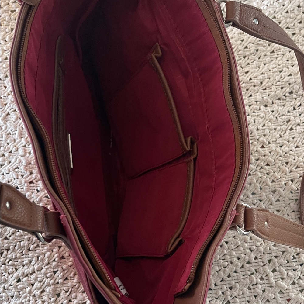 Rosetti Burgundy Tote with Brown Straps and Bird Charm - Picture 4 of 4